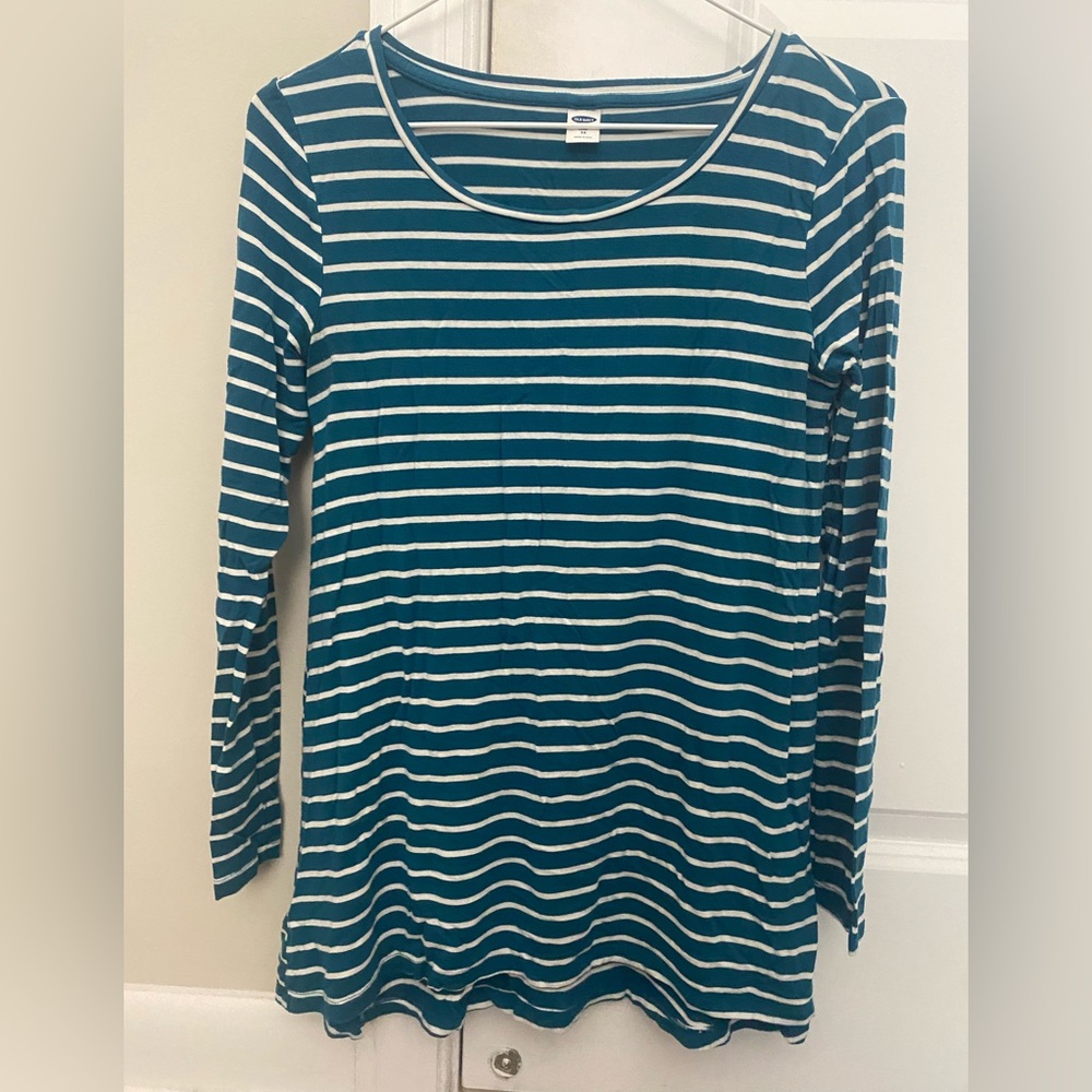 Old navy dark teal and white striped long sleeved top